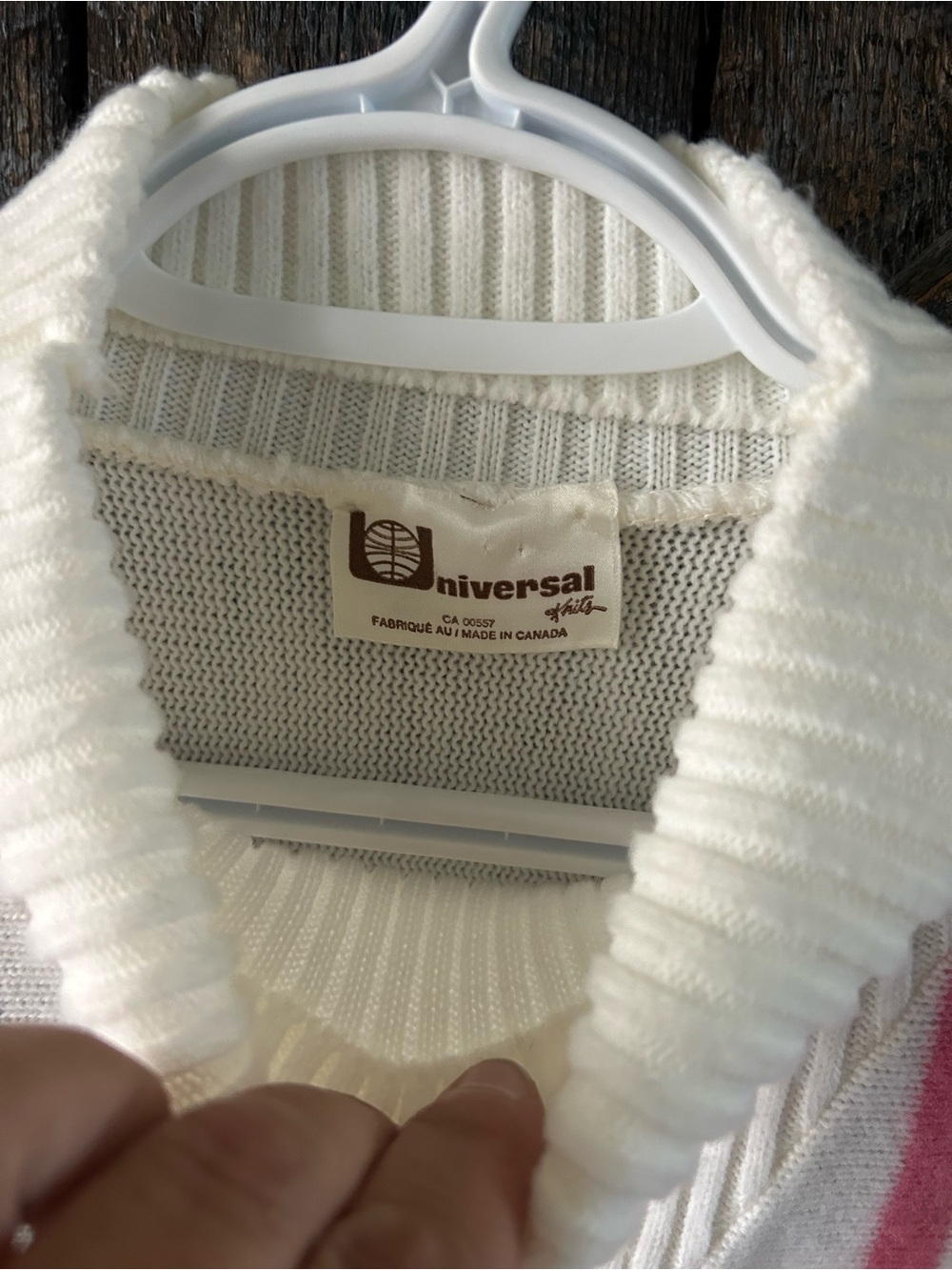 Women's Vintage Universal Cream Stripe Mock Neck Sweater - Pink & Gray Accent - Picture 4 of 4